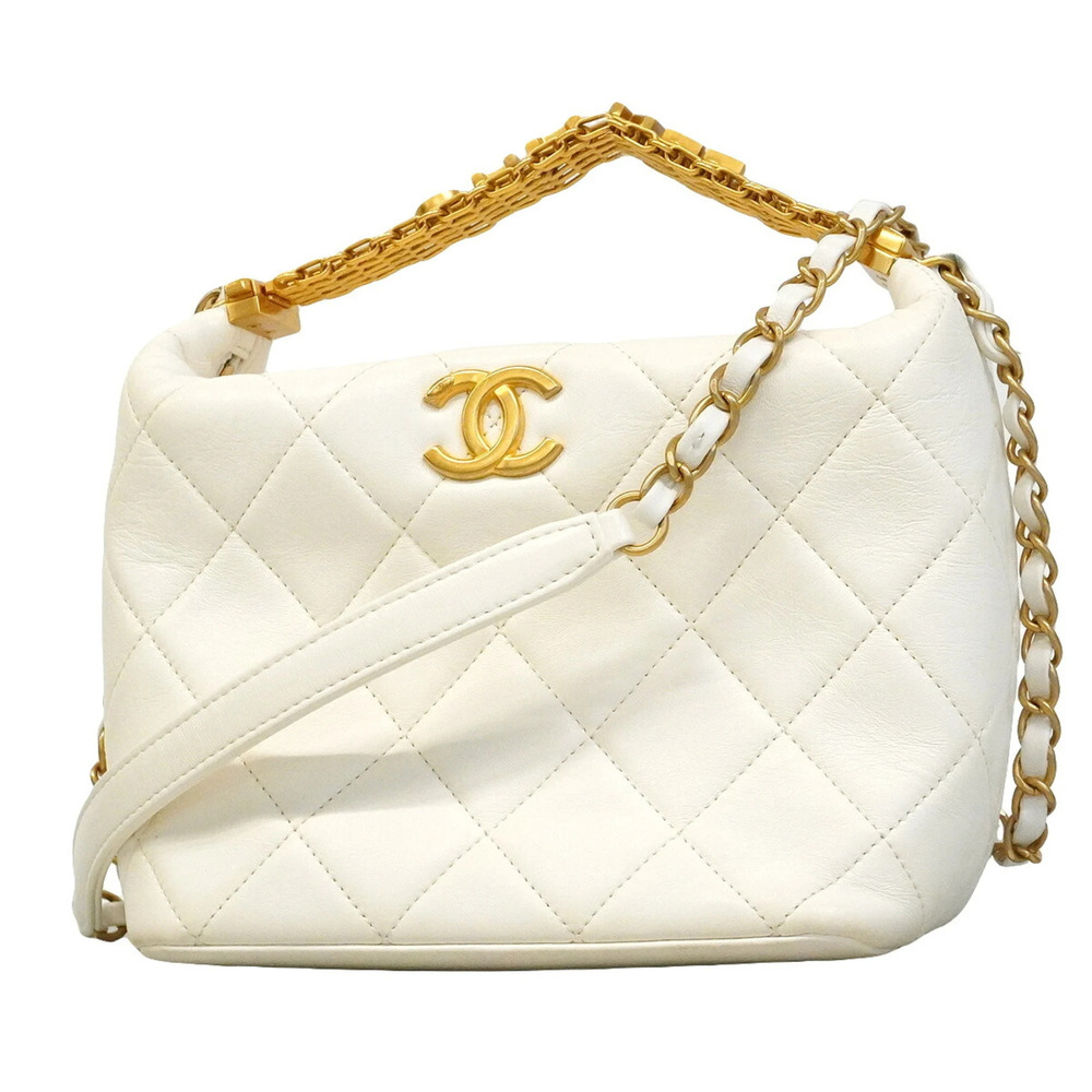Chanel Matelassé Chain Shoulder Hobo Handbag, Lambskin, White, 2-way Bag for ...